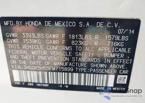 2015 Honda Fit Lx from USA, damaged, VIN 3HGGK5H55FM715899